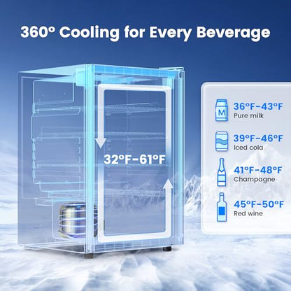 Feelfunn 4.5 Cu.Ft Beverage Refrigerator Cooler - 145 Can Mini Fridge Glass Door for Soda Beer Wine, Small Refrigerator for Bedroom Office Home Bar, 4 Adjustable Shelves, Silver