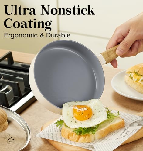 KOCH SYSTEME CS 6 Inch Frying Pan with Lid, Small Fry Pan with Nonstick Ceramic Interior, Single Egg Pan, 6" Frying Pan Nonstick with Stay-Cool Handle, Mini Omelette Pan