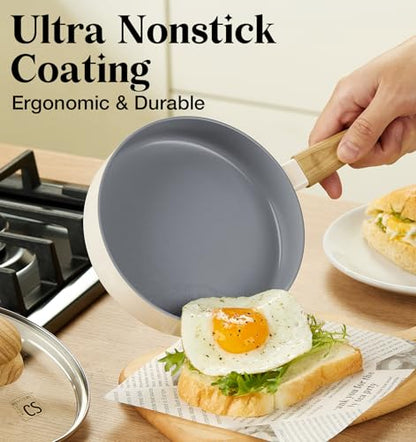 KOCH SYSTEME CS 6 Inch Frying Pan with Lid, Small Fry Pan with Nonstick Ceramic Interior, Single Egg Pan, 6" Frying Pan Nonstick with Stay-Cool Handle, Mini Omelette Pan