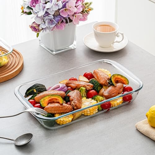 Pmssypl 3 Pack High Borosilicate Glass Baking Dishes for Oven, (2.3QT, 1.6qt, 1.0QT), Rectangular Bakeware Sets, Deep Glass Casserole Dishes with Handle for Microwave, Oven, Baking, Meal Preparation