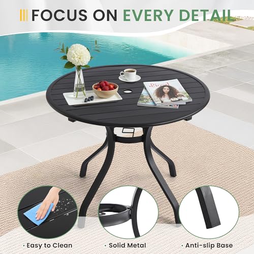 LVUYOYO 5-Piece Outdoor Patio Dining Set, Textilene Swivel Chairs & Round Table Set, All-Weather Table and Chairs Set with Umbrella Hole for Backyard, Garden,Balcony,Porch (Brown)