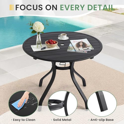 LVUYOYO 5-Piece Outdoor Patio Dining Set, Textilene Swivel Chairs & Round Table Set, All-Weather Table and Chairs Set with Umbrella Hole for Backyard, Garden,Balcony,Porch (Brown)
