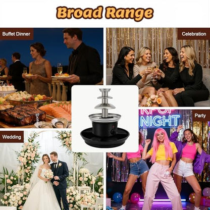 3-Tier Chocolate Fountain Machine, 16oz Stainless Steel Electric Chocolate Melting Fountain Machine with Food Tray & Fork, 1lb MINI Party Chocolate Fountain for Weddings, Birthdays & Events