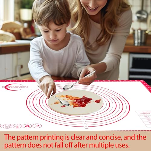 Silicone Pastry Mat Dough Baking Bread Sourdough Fondant Pie Dough Pizza,Silicone Baking Mat Cookie Sheet for Kitchen Counter with Measurements 28x20" Red
