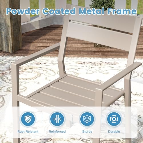 DIFY 7 Piece Patio Dining Set, 50" Round Table & Metal Chairs, Sandshell