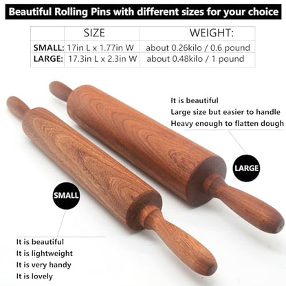 TUSIWIT Classic Sapele Wooden Rolling Pin With Handles,Wood Baking Roller Large (17.3"L x 2.3"W)