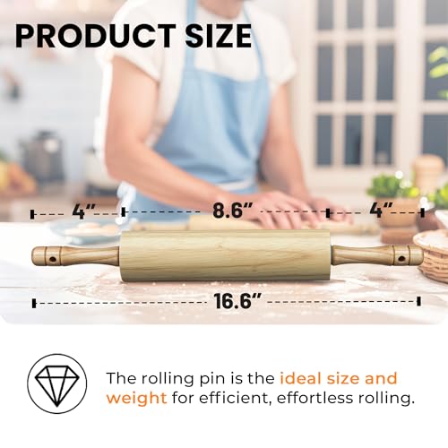KARRYOUNG Rubber Wood Rolling Pin for Baking, Kitchen Dough Roller With Handles, Rodillo Para Masa, Rolling Pin for Dough, Pizza,Bread, Fondant & Tortilla