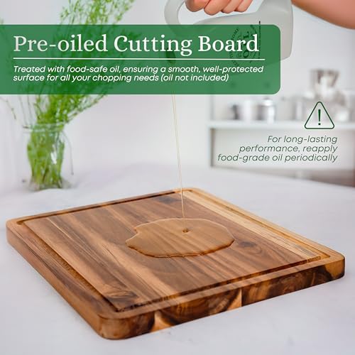 VieWood Acacia Wood Cutting Board Set of 3 for Kitchen, Serving, Charcuterie and Food Prep, Pre-Oiled Wooden Boards with Juice Groove (17x12, 12x10, 12x7 Inch)