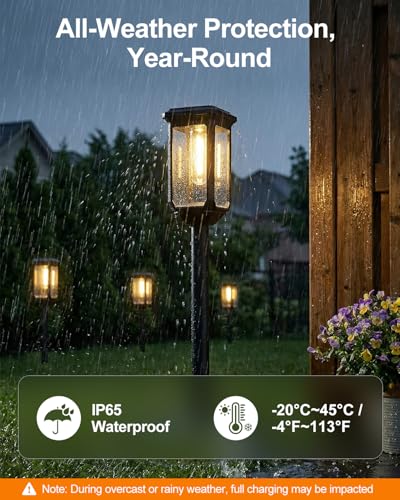 Tenmiro-Solar-Pathway-Lights-Outdoor-8-Pack-LED-Solar-Powered-Garden-Lights-Waterproof-IP65-Auto-On/Off-Outdoor-Light-for-Yard-Lawn-Patio-Path-Walkway-Driveway-Landscape-Lighting-Decor-3000K