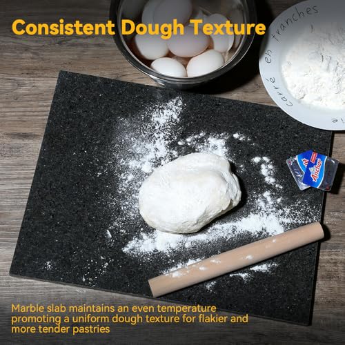Kota Japan Premium Non-Stick Natural Black Granite Stone Pastry Cutting Board Slab 12" X 16" with No-Slip Rubber Feet for Stability and to Protect your Countertops | Easy to Clean | Stays Cool