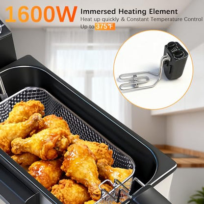CATTLEMAN Deep Fryer with Oil Filtration, 1600W, 3L, Stainless Steel