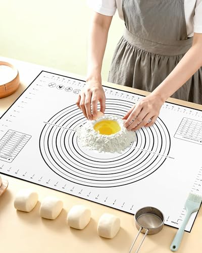 Huglux Silicone Pastry Mat with Measurements, 28" x 20" Extra Large Silicone Baking Mat, Non-slip Pastry Rolling Sourdough Baking Mat, Bread Rolling Dough Mats Sheet for Fondant,Pizza,Pie,Cookies