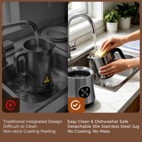 Milk Frother and Steamer, 4-in-1 Automatic Hot and Cold Foam Maker with 900ml Detachable Stainless Steel Jug, Electric Frother for Latte, Cappuccino, Macchiato, Hot Chocolate