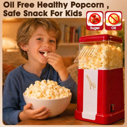 Flantor Hot Air Popcorn Popper 1200W, 12-Cup Mini Popcorn Maker
