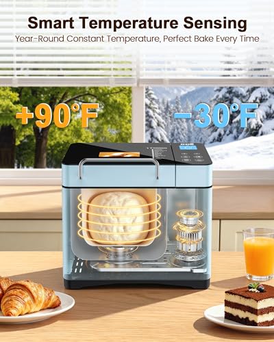 KBS Blue Bread Maker, 2LB Smart Bread Machine with Healthy Ceramic Pan, Touchscreen, Auto Nut Dispenser, 17 Automatic Programs, Gluten Free, Sourdough, Dough, Yogurt & Jam, 15H Timer, Stainless Steel