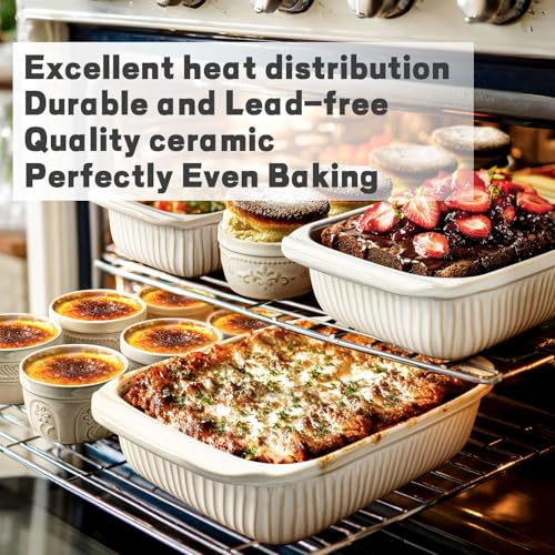 Artena Casserole Dishes For Oven, Ceramic Baking Dish, Large Lasagna Pan With Handles, Baking Pan Casserole Dish, Rectangular Bakeware Deep, White, Set Of 3 (5.1Qt/2.3Qt/1.1Qt) (Baking Dish With Lids)