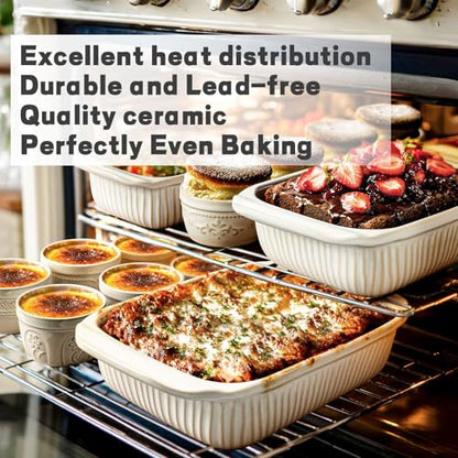 Artena Casserole Dishes For Oven, Ceramic Baking Dish, Large Lasagna Pan With Handles, Baking Pan Casserole Dish, Rectangular Bakeware Deep, White, Set Of 3 (5.1Qt/2.3Qt/1.1Qt) (Baking Dish With Lids)