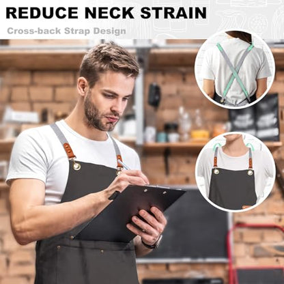 BeLuyi chef apron bib tool apron for man woman cross back straps with 4 pockets for kitchen cooking gardening baking working(black)