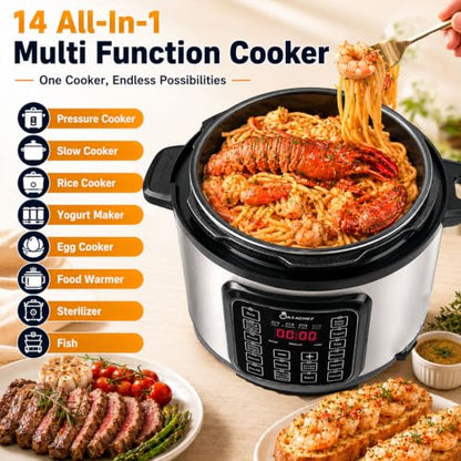 CAZACHEF 12L stainless steel Pressure Cooker | 24-hour Presetting electric rice cooker, 14 in 1 slow cooker with temperature control | LED Multifunction Steamer, Food Warmer with nonstick pot
