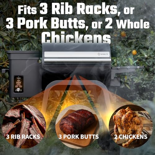 Brisk It Zelos-450 WiFi A.I. Electric Wood Pellet Smoker Grill - Smart Grill With Waterproof Cover– 450 sq.in Cooking Area,7-in-1 Outdoor Grill & Smoker, PID Controller (Up to 500°F), Meat Probe