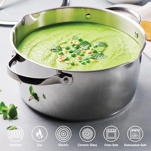 Tramontina Tempo Tri-Ply Base Stainless Steel 5-Quart Dutch Oven Pot with Glass Lid, Induction-Ready, Oven-Safe, Dishwasher-Safe
