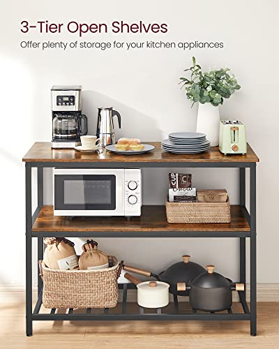 VASAGLE Kitchen Island with 3 Shelves, 47.2 Inches Width Kitchen Shelf with Large Worktop, Stable Steel Structure, Industrial, Easy to Assemble, Rustic Brown and Black UKKI01BX