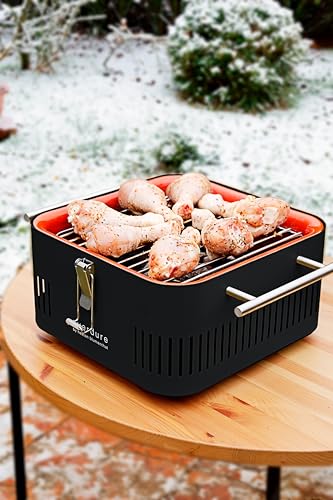 Everdure CUBE Portable Charcoal Grill, Tabletop BBQ, Perfect Tailgate, Beach, Patio, or Camping Grill, Lightweight & Compact Small Grill with Preparation Board & Food Storage Tray, Matte Black