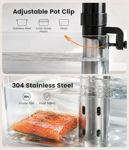 Sous Vide Cooker - 1100W Sous Vide Machine Immersion Circulator, 29 Preset Free Recipes & WiFi App Control, Fast Heating with Built-in Timer