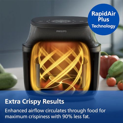 Philips Airfryer 3000 Series - Premium 6.5qt Airfryer with Window, RapidAir Plus Technology, 16 Ways to Cook, 90% Less Fat, Easy to Clean, Touchscreen, Energy Saving (NA330/00)