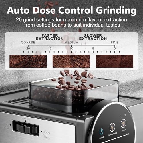 Espresso Machine with Grinder, 20 Bar Professional Expresso Coffee Machines with Milk Frother Steam Wand, Espresso Maker with 60oz Removable Water Tank, Cappuccino & Latte Machine for Home (Dark-Pro)
