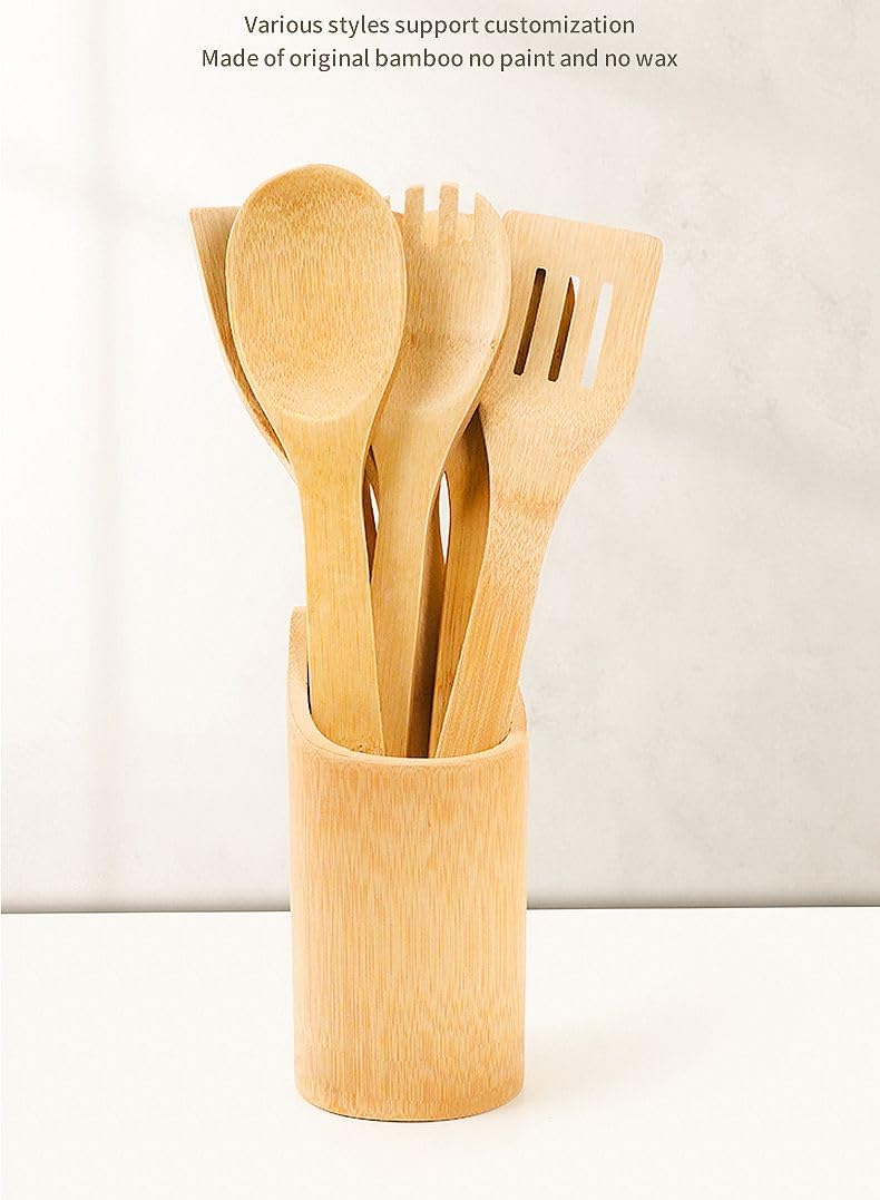 Wooden Spoons for Cooking - Utensils Holder - 7pcs Bamboo Utensil Set - Wooden spoons - Kitchen Utensils - Wooden Cooking Utensils - Wood Cooking Utensils Set - Kitchen Utensils Set Wood - Spatula