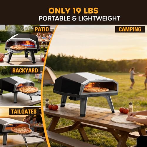 ECOWELL 12 inch Gas Pizza Oven Outdoor Propane, Portable Pizza Oven with Stone, Stainless Steel Pizza Oven Indoor & Outdoor for Camping Backyard Party, Ignition Built-in, 12 min Fast Heating