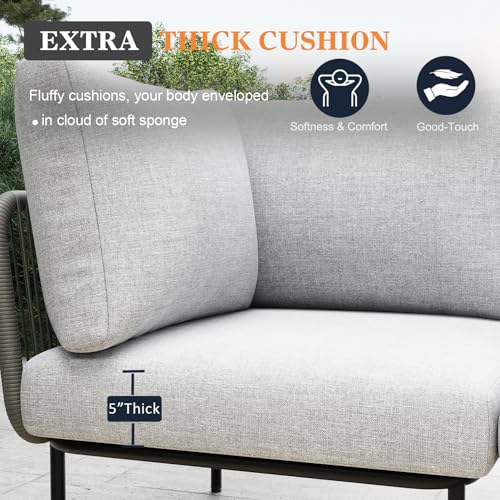 Vakollia 11 Piece Modern Outdoor Rope Wicker Sectional Set, Patio L-Shaped Conversation Sofa Set with Deep Seating with Thick Cushions