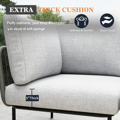 Vakollia 11 Piece Modern Outdoor Rope Wicker Sectional Set, Patio L-Shaped Conversation Sofa Set with Deep Seating with Thick Cushions