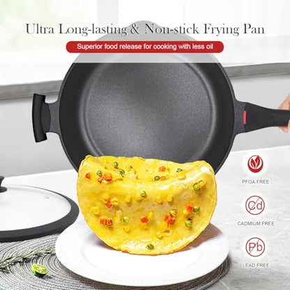 Bobikuke 14-Inch Large Deep Frying Pan Skillet with Lid, 5-Quart Non stick Saute Pan, 2-In-1 Nonstick Sauté Pan Everyday Pan with Lid, Compatible with All Stoves, PTFE & PFAS-Free