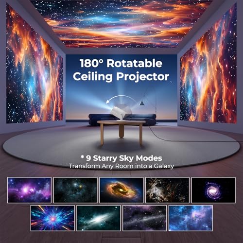 [Built-in Apps] CLOKOWE Mini Projector with WiFi and Bluetooth, 2026 Upgraded 1080P Smart Portable Projector with 180° Rotation, Auto Keystone, Compatible with iPhone/Android/Laptop/TV Stick/HDMI/USB