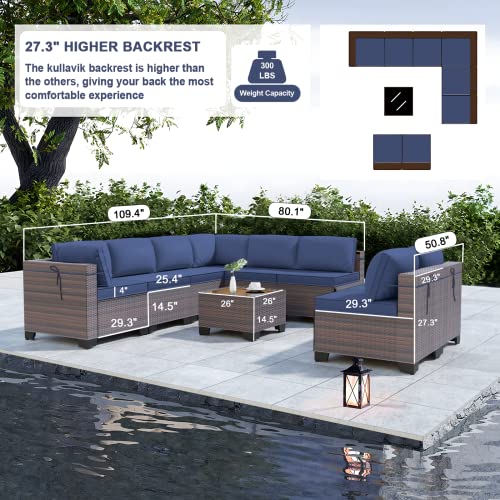 Kullavik 9 Piece Patio Furniture Set, Outdoor Wicker Sectional Sofa