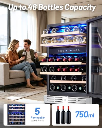 Kalamera 24 Inch Wine Cooler Refrigerator, 46-Bottle Dual Zone Wine Fridge