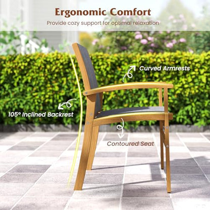 Tangkula 9 Pieces Acacia Wood Patio Dining Set for 6-8, Outdoor Expandable Table and Chairs Set with 1.97" Umbrella Hole and Breathable Fabric for Garden, Lawn, Yard and Poolside
