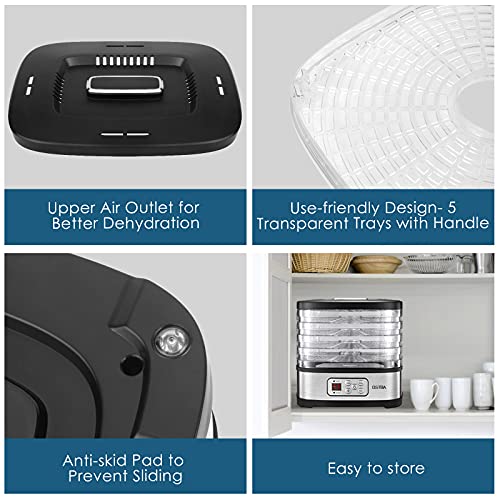 OSTBA Food Dehydrator, 5 Trays, 240W Dryer for Jerky, Fruit & Snacks