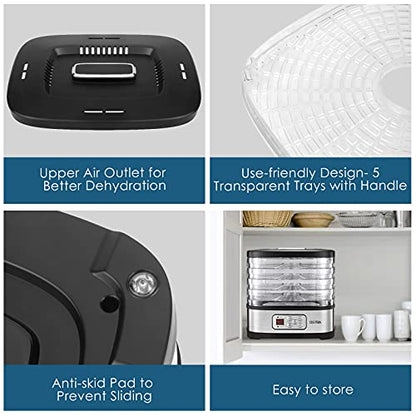 OSTBA Food Dehydrator, 5 Trays, 240W Dryer for Jerky, Fruit & Snacks