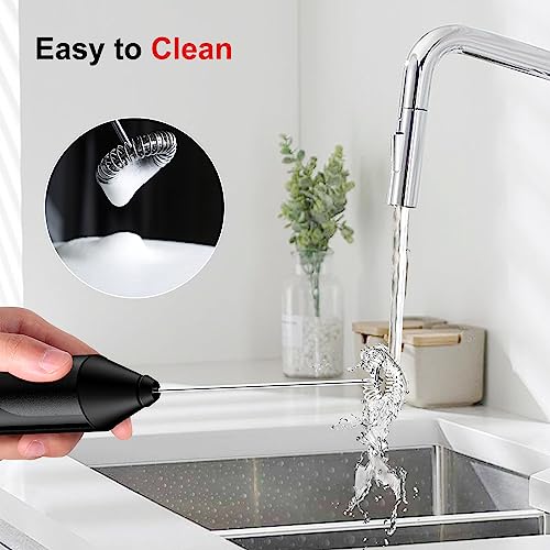 Bonsenkitchen Powerful Milk Frother for Coffee, Fast Handheld Drink Mixer with Stainless Steel Whisk, Battery Operated Hand Frother Stirrer Wand-Black