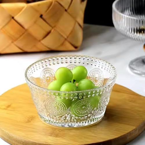 Nagpew 6 Pack Small Glass Bowls Set, 12 Oz Embossed Prep Dessert Bowls for Ice Cream, Stackable Snack Serving Bowls Side Dishes for Dipping, Yogurt, Cereal, Candy