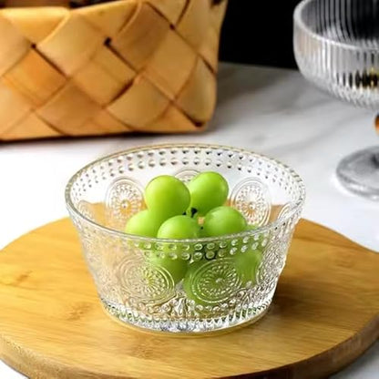 Nagpew 6 Pack Small Glass Bowls Set, 12 Oz Embossed Prep Dessert Bowls for Ice Cream, Stackable Snack Serving Bowls Side Dishes for Dipping, Yogurt, Cereal, Candy