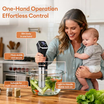 Upgraded 2.4G WiFi Sous Vide Cooker, 1100W Precision Immersion Circulator with ±0.1℉ Temp Control, IPX7 Waterproof, Quiet Operation, LED Display & 4 Safety Protections