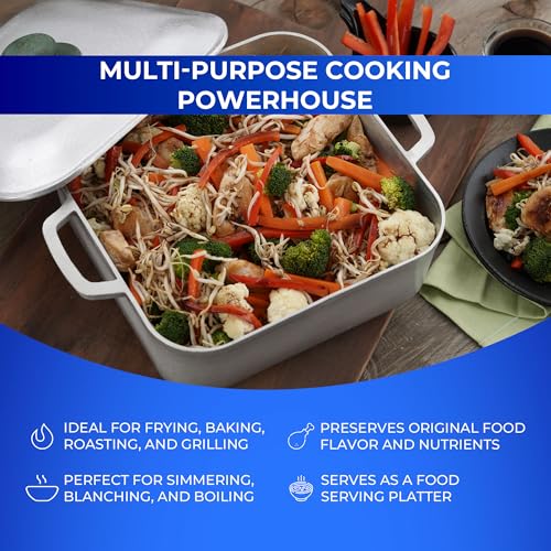 Universal (9 Quart - 24 Cups) Square Caldero – Cast Aluminum Cooking Pot with Lid, Oven Safe Dutch Oven Pot for Rice, Soups, Stews, Roasting & Everyday Cooking