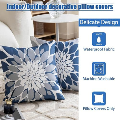 Qahing Outdoor Waterproof Pillow Covers for Patio, 20x20, Blue Grey