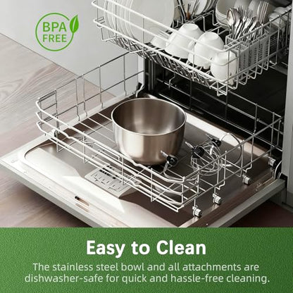 CKEMU Stand Mixer, Compact & Space-Saving, Stainless Steel Bowl, Unique & Playful Design, Effcient 300W Motor, Dishwasher-Safe Attachments, SM-2549A (Pink)