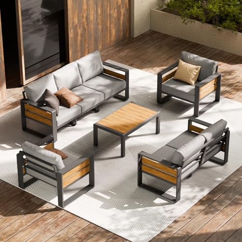 ZANDOR Aluminum Outdoor Patio Furniture Set with Table,7 Seat,Dark Gray