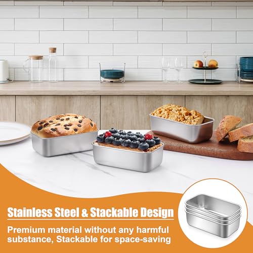 P&P CHEF Mini Loaf Pans Set, 3 PCS Small Bread Loaf Pan for Baking, 6.3 x 3.5 Inch Stainless Steel Baking Pans for Homemade Bread, Meatloaf, Cake and Brownies, Healthy & Non Toxic, Dishwasher Safe